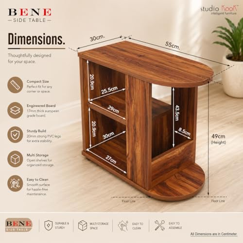Image of Studio Kook Bene Engineered Wood Side Table | End Table with Storage, Matte Finish, DIY (DO IT Yourself) Assembly (Amber Walnut)