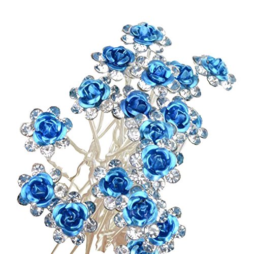 HugeStore 40 Stück Blumen Strass Haarnadeln Haarspangen Perlen Haarnadeln Brauthaarschmuck Haarschmuck für Braut Hochzeit Blau Cover