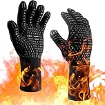 Oven Gloves With Fingers, 800 ℃/1472℉ Heat Resistant Grilling Gloves Silicone Non-Slip Oven Gloves Long Kitchen Gloves for Barbecue, Cooking, Baking, Cutting,Soldering