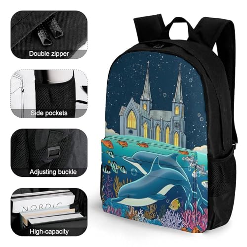Supdreamc Men Women Lightweight Fantasy Dolphins Tropical Fish Underwater World Art Backpack Large Capacity Carry On Bag With Padded Straps for Sports Work Walking Cycling3