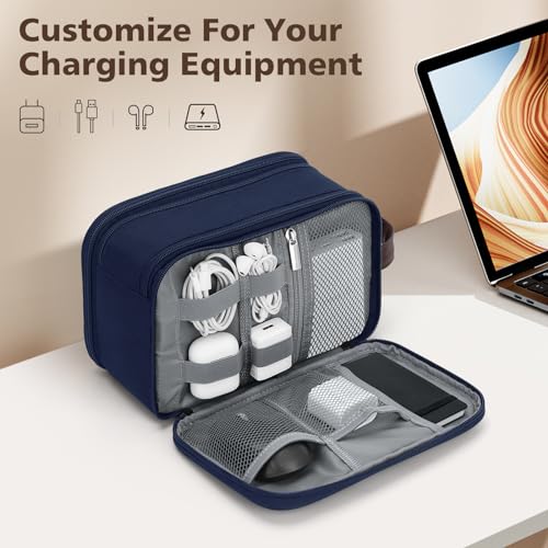 Image of Wedama Toiletry Bag for Men, Medium Hanging Travel Toiletry Bag, Extra Electronic Organizer Bag Waterproof Shaving Bag for Toiletries with PU Handle for Travel Business Trips Swim Camping, Blue