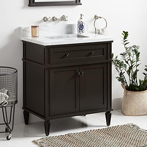 Signature Hardware 466378 Elmdale 30" Free Standing Single Vanity Cabinet Set with Mahogany Cabinet, Vanity Top and Rectangular Undermount Sink - No Faucet Holes