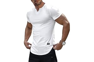 Mens Muscle Slim Fit T-Shirt V-Neck Longline Henley Shirt Gym Workout Athletic Tee