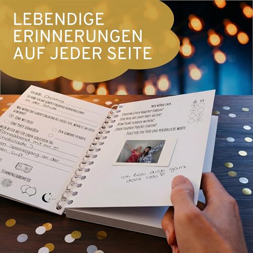 GLEDESTUND® Gästebuch Geburtstag mit Fragen | 40 Doppel-Seiten | 7 verschiedene Steckbriefe inkl. Fragen | Fotoalbum Geburtstag | DIN A5