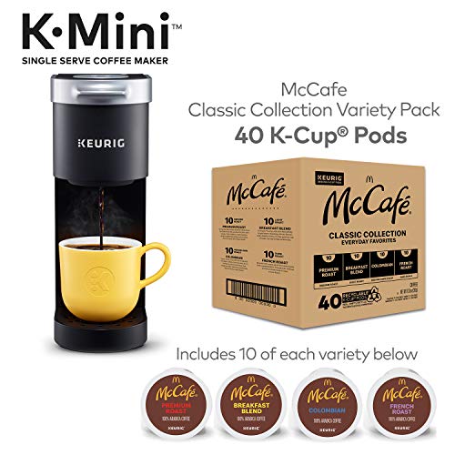 Keurig K-Mini Coffee Maker, Single Serve K-Cup Pod Coffee Brewer, Black With Mccafe Classic Collection Variety Pack K-Cup Coffee Pods, 40 Count #TOP1