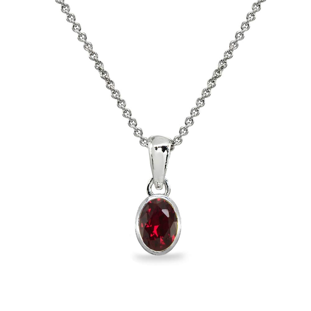 B. BRILLIANTB. BRILLIANT Sterling Silver Genuine or Synthetic Gemstone 8x6mm Oval Bezel-Set Dainty Pendant Necklace