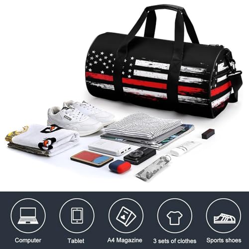 US Flag Thin Red Line Flag Sports Gym Bag Travel Duffel Workout Bag with Adjustable Strap4