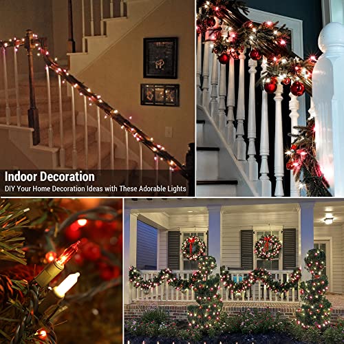 Image of BrizLabs 300 Counts Red & White Christmas Lights, 69.6ft Mini Lights Connectable, UL Certified Incandescent Christmas String Lights Plug-in, Indoor Xmas Tree Lights for Outdoor Xmas Home Decor