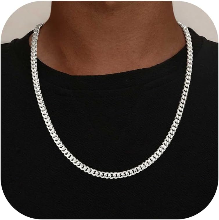 S925 Sterling Silver Chain Necklace for Men,5.5mm Sterling Silver Cuban Link Curb Chain Necklace for Women Men Jewelry, 18 20 22 24 26Inch