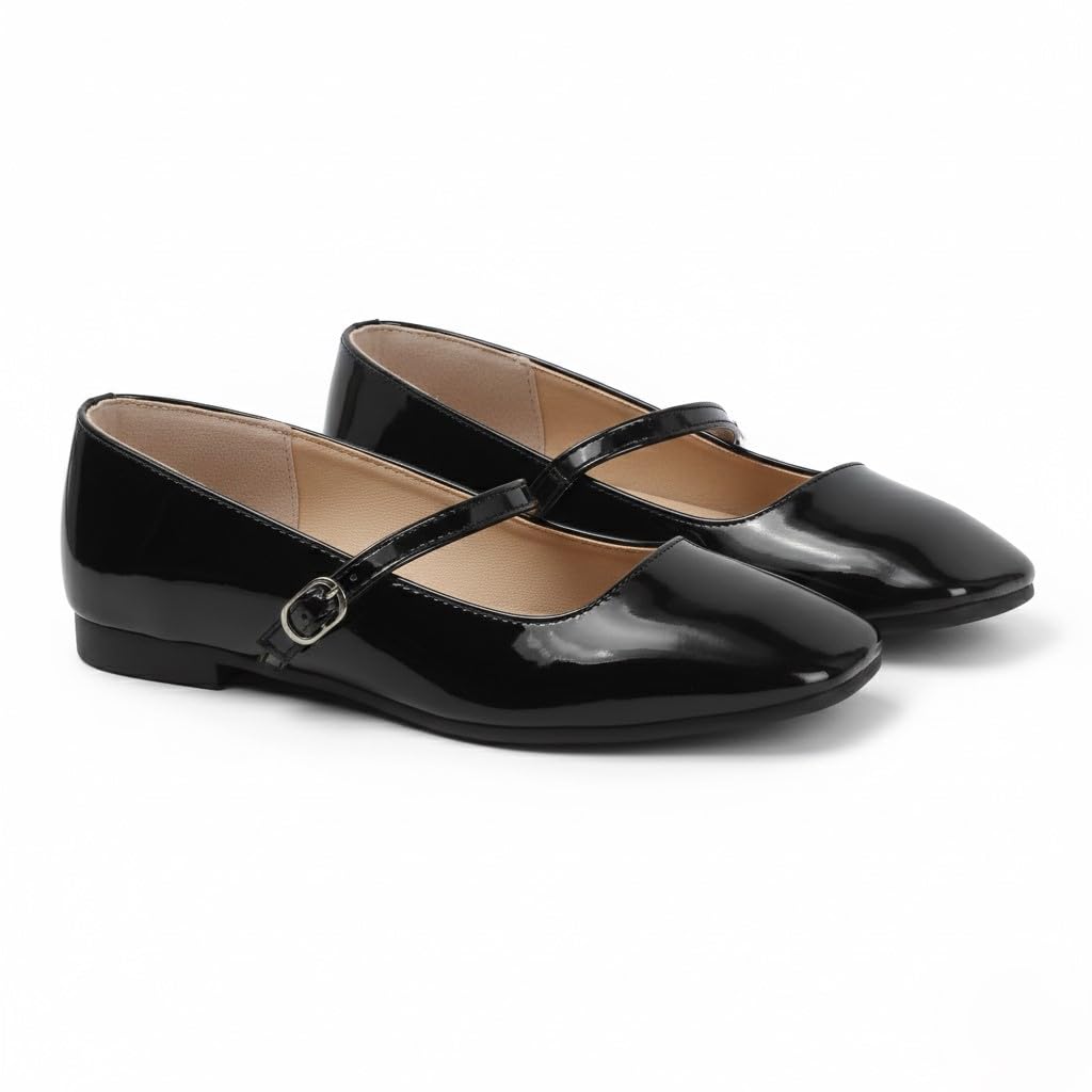 austine Mary Jane Flats for Women Black Patent Leather Square Toe Ballet Flats-picture-38