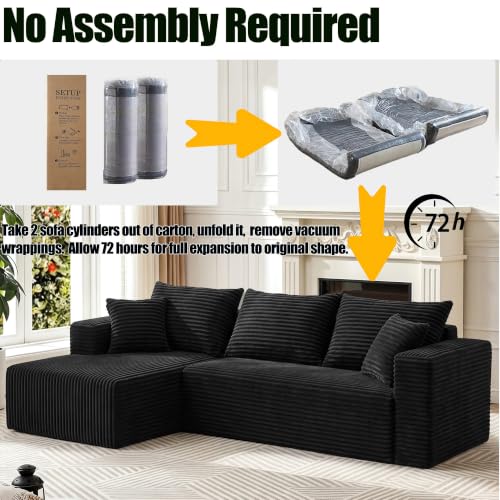 Image of 93 inch Boneless Couch, Cloud Sectional Sofa for Living Room, Black