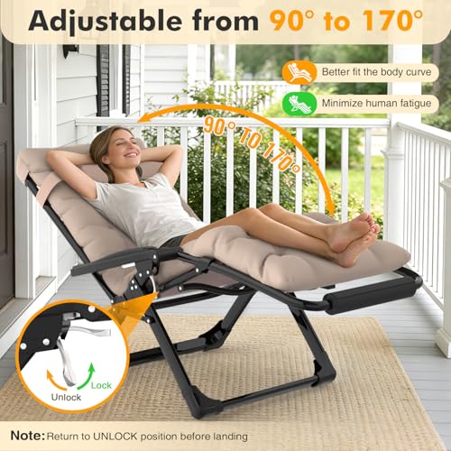 Image of Slendor Oversized Zero Gravity Chairs XL, 29in Padded Recliner Chair, Beige