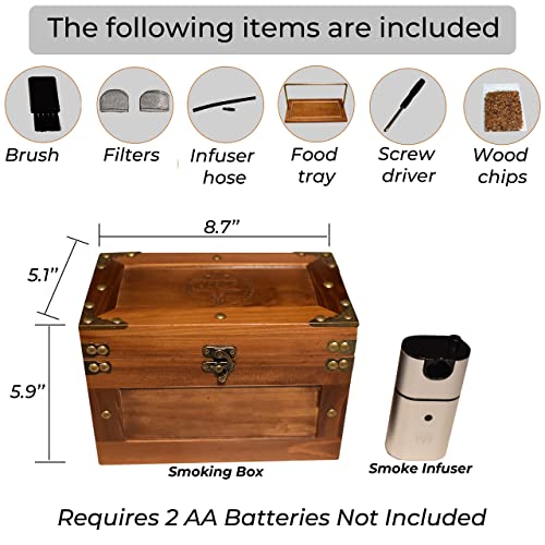 Cocktail Smoker Box Smoking Gun Wood Smoke Infuser I Indoor Smoker Wooden Box 9”X 5” X 6” With Smoke Infuser 4.7” X 2.4” X 1.4” I Portable Smoke Generator Smoking Accessories #TOP5