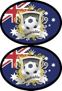 Australia Soccer Oval Decals, Two American Made Flag It Brand 3.5 in x 4.75 in Waterproof Industrial Strength Vinyl Stickers Decals (Australia)