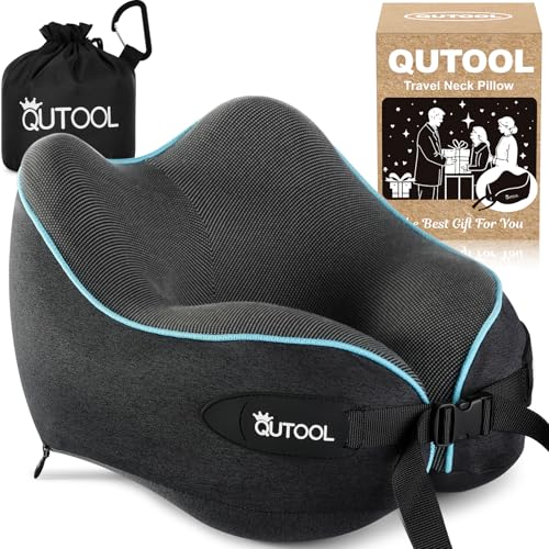 Travel Pillow, Memory Foam Neck Pillow for Travel,-Gifts for Women/Men/Mom/Dad Adjustable Airplane Flight Pillow 360° Neck Support With Carry Bag - Best Travel Essentials for Long Flights (Black)