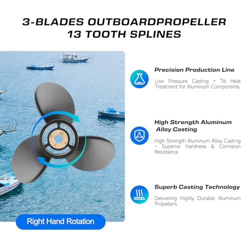 Image of Your Props Marine OEM Upgrade 13 Spline Tooth Prop Aluminum Outboard Boat Propeller Compatible Fit Mercury Engines with 3-1 /4 inch Gearcase 2&4 Stroke 30 /35 /40 /45 /50 /55 /60 /70HP,RH