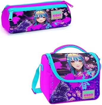 Coral High Pembe Mor Anime Kedi Desenli 3 B lmeli Kalem  antas  ve Thermo Beslenme  antas