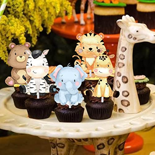 24Pcs Jungle Animals Party Cupcake Toppers Decorations Jungle Safari Animal Theme Party Supplies For Zoo Wild Animal Birthday Party Baby Shower Supplies #TOP7