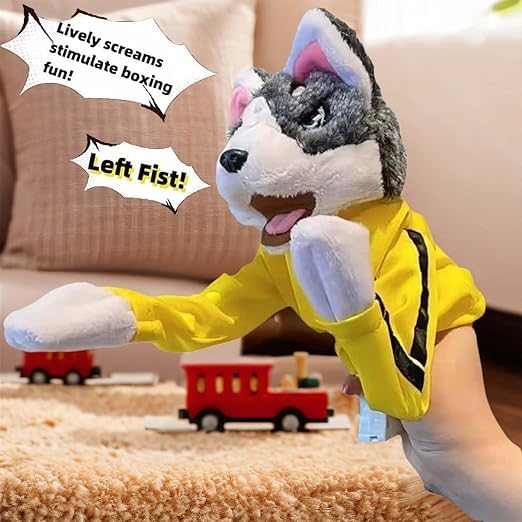 DOZERA Kung Fu Dog, Boxing Husky Interactive Tricky Toy, Children's Game Plush Toys Gloves Doll Stuffed Hand Puppet Dog Action Toy with Sounds for Kids Gifts
