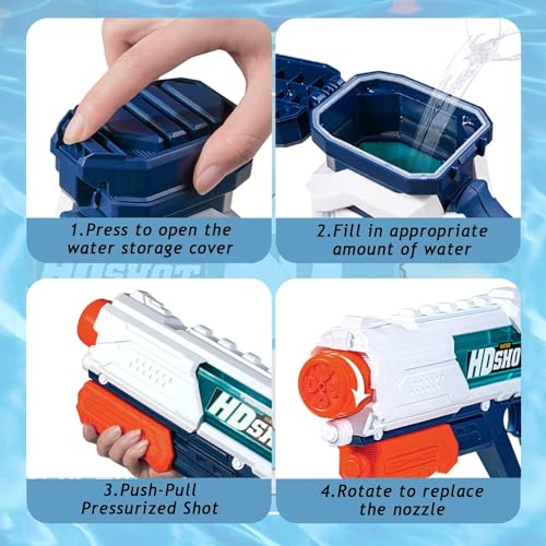 Image of Storio Holi Pichkari Water Gun Toy for Kids 890ml High Capacity Water Gun Toy Summer Outdoor Toy Rotating 4 Nozzle Quick Fill High Pressure Water Gun for Boys