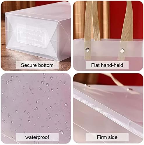 6 Pcs Gift Bags Transparent, Stand Up Gift Bag, 14x7x18cm Tote Bags with Handles Reusable for Shopping Present Wrapping, Bags for Gifts Sweet Snack Party Birthday Wedding Christmas
