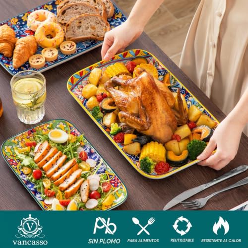 Miniatura 3 de Vancasso Simi Juego De 3 Platos Para Servir - Platos Rectangulares Con 3 Tamaños Para Aperitivos, Sushi, Fruta, Ensalada, Postre - Apto Para Microondas Horno Lavavajillas - Estilo Bohemio Colorido