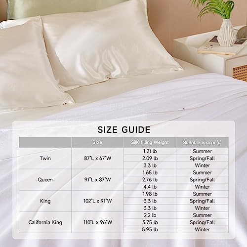 Image of THXSILK 100% Mulberry Silk Comforter Cool for Summer, Grade 6A Natural Mulberry Silk Filled Duvet Luxury Bedding, Cotton Cover, King Size 102in x 91in /260cm x 230cm, Weight 1.98lb /0.9kg