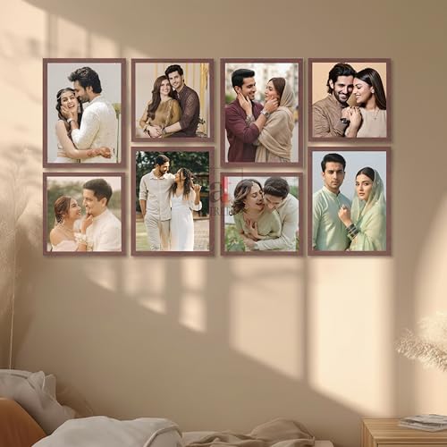 Image of Art Street Photo Frame Set of 8 Brown Wall Decor Collage Display Hanging Family Picture Frames Gallery Collection Decor Items Wall Mount Frames Birthday Anniversary Gift, 8x8 and 8x12 In