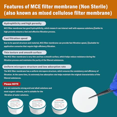 Image of 200Pcs /Pack MCE Membrane Filters, Round Mixed Cellulose Esters Lab Filter Paper, Hydrophilic Filter Paper 0.22m Pore Size, 25mm Diameter,Non Sterile