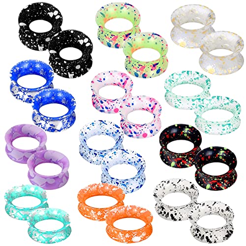 Suotarn 24pcs Ultra Thin Silicone Ear Gauges Skin Flexible Flesh Earrings Tunnel Expander Stretching Gauge Earlets Plug Kit 6G-25mm (Style2: 12mm=1/2'')