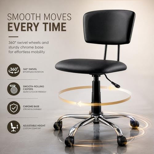 Image of DIYA Seating Vibe Square Rolling Stool (1 Year Warranty) - Black | Comfortable Backrest Height Adjustable & Revolving Swivel Stool Chair for Study Office and Regular Work- (44 inchx47 inchx85 inch)