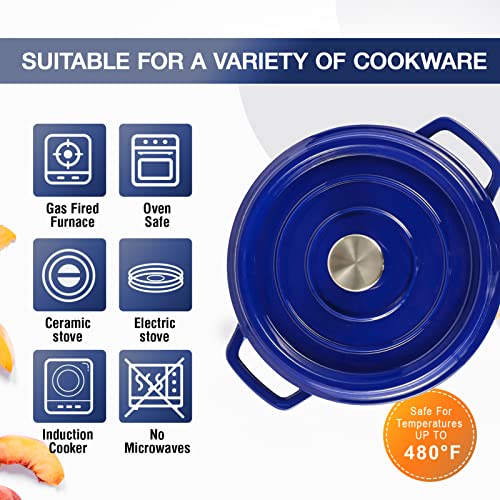 Enameled Cast Iron Dutch Oven Pre-Seasoned Pot With Lid & Handles, 4 Quart Enamel Coated Cookware Pot With Silicone Handles And Mat For Cooking, Basting, Or Baking, Blue #TOP4