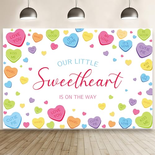 MEHOFOND 7x5 ft Conversation Heart Baby Shower Backdrop Valentine's Day Sweetheart is on The Way Baby Shower Photography Background Colorful Heart Party Decorations Newborn Party Photo Supplies