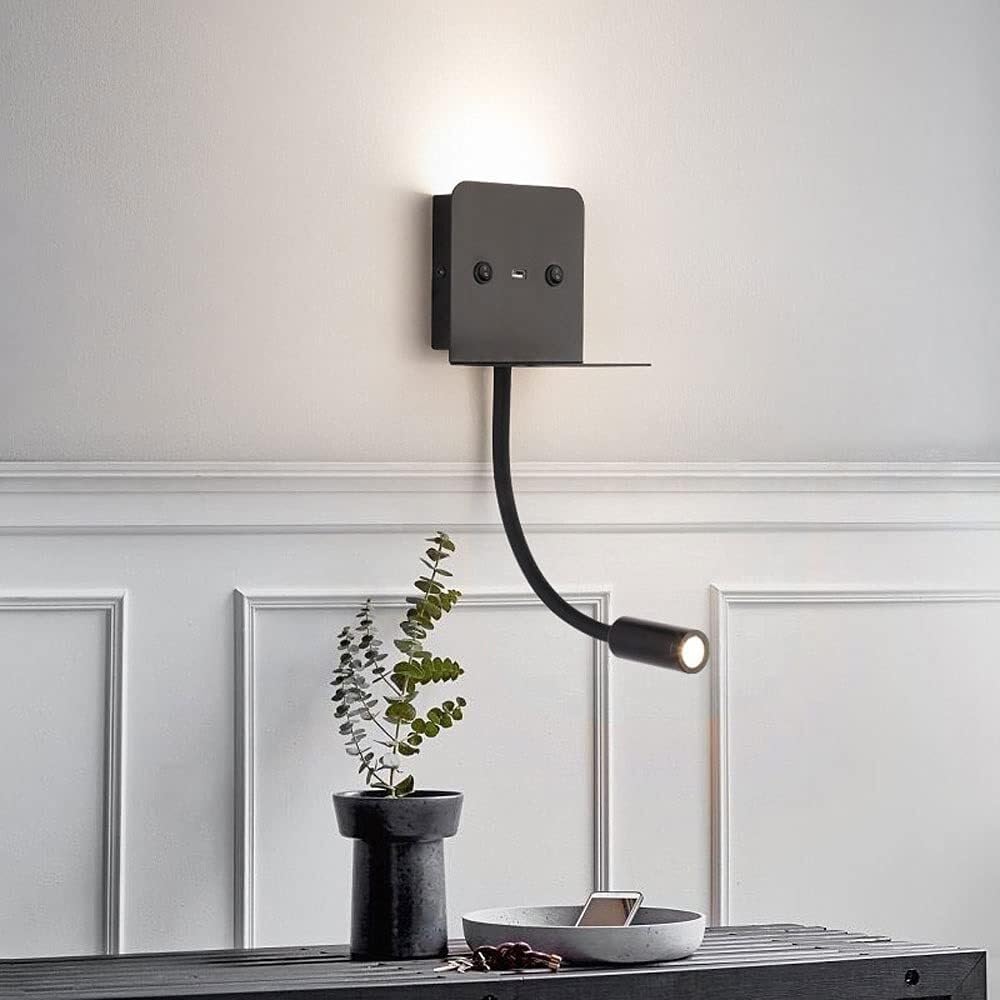 Elastyczna lampa ścienna LED z łabędzią szyją, nowoczesne oświetlenie wnętrz z portem ładowania USB, do sypialni, biura, jadalni, korytarza, schodów, restauracji