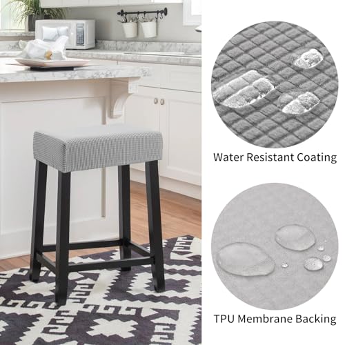 Image of YISUN Stool Covers Rectangle - 2 Pack Stretch Waterproof Saddle Seat Cover Counter Bar Stools Bar Chairs Covers Kitchen Island Chairs Cushion Protector (2, Light Gray)
