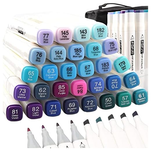 ADAXI 30 Colors Blue Tone Art Marker Pen Double-Ended Sketch Markers Alcohol Based Markers, Permanent Artist Markers Pen for Art Creation Design Portrait Illustration Sketching Drawing Coloring