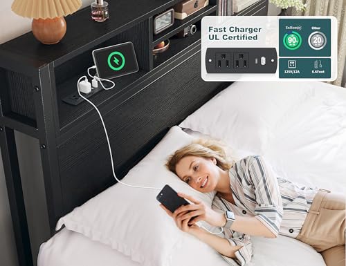 Image of EnHomee Full Bed Frame with 6 Storage Drawers, Charge Station,Noise-Free