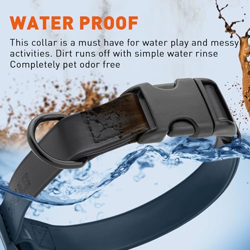 Image of Dogline Biothane Waterproof Dog Collar with Quick Release Buckle Strong Coated Nylon Webbing with Odor- Proof for Easy Care Easy to Clean Fits Small Medium or Large Dogs, Black 1 inch W 15-23 inch L
