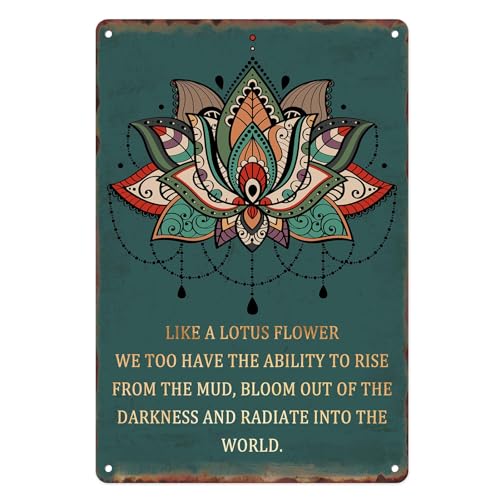 Sanwarm Metal Sign, Tin, 12 X 8 Inch, For Wall Decor Lotus Flower