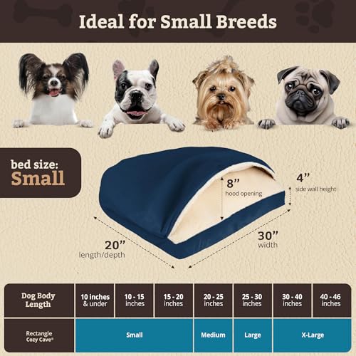Image of Snoozer Rectangle Cozy Cave Dog Bed, Hooded Dog Bed, Sapphire (S)