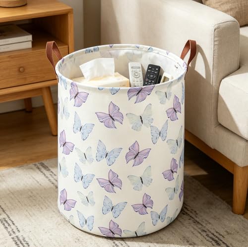 Image of Waterproof Fabric Laundry Basket,Dirty Clothes Hamper,Storage Bin(Blue & Purple Butterfly)