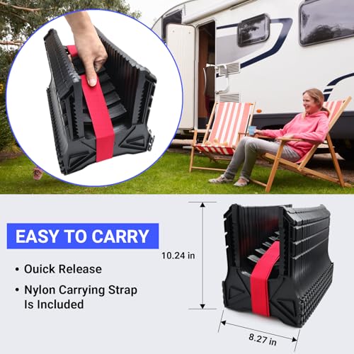 Image of 15FT RV Sewer Hose Support - Adjustable Height Camper Sewer Hose Holder with Quick Setup, Secure Rubber Bands, and Carry Strap for Travel Trailers and Motorhomes, Ensures Fast & Thorough Drainage