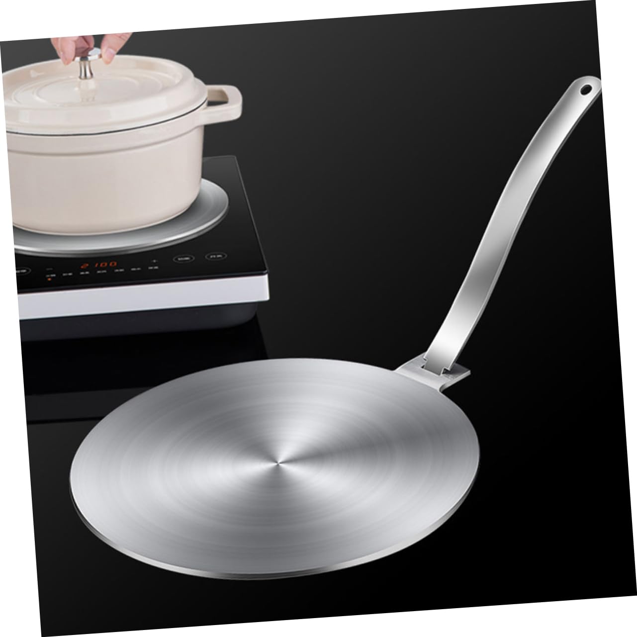 Zerodeko Difusor de Calor Placa Adaptadora de Acero Inoxidable para Cocina de Inducción Mango Desmontable, Protege Sartenes y Mejora la Cocción