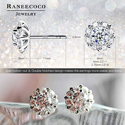 18K White Gold Plated Halo Cluster Purple Cubic Zirconia Stud Earrings For Women - Sterling Silver Cz Jewelry Set #TOP2