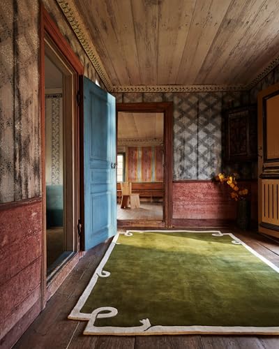 Image of Hand-Tufted Wool Carpet for Hall 4x6 feet Green Anti-Skid High Pile Thick Carpet & Rugs for Living Room & Hall