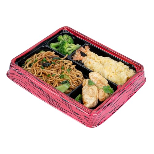 Restaurantware Bento Tek 15.2 Ounce Meal Prep Containers, 50 Disposable To Go Food Boxes - Lids Sold Separately, 4 Compartments, Red And Black Plastic Bento Lunch Boxes, Freezable, For Take Out by Restaurantware - Image 2