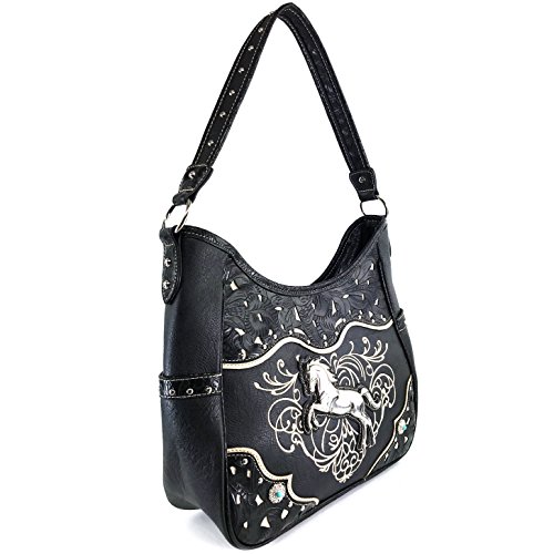 Justin West Western Embroidery Horse Turquoise Concho Rhinestone Studded Shoulder Tote Handbag Purse Wallet2