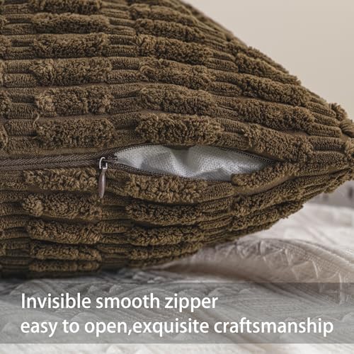 Image of Aegero Pack of 2 Corduroy Decorative Throw Pillow Covers 18x18 Inch, Green | Fall Soft Striped Pillow Covers Modern Farmhouse Home Decor Christmas Throw Pillow Covers for Sofa Living Room Couch Bed