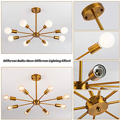 Jiamagic Foyer Sputnik Chandelier 8 Lights, Modern Semi Flush Mount Ceiling Lighting Mid Century Gold Bronze Pendant Light Fixture For Dining Room Bedroom Restaurant Bar #TOP3