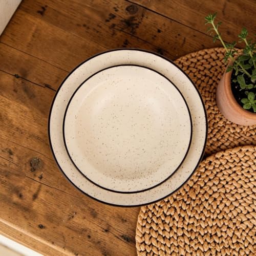 Image of Premium Pasta Plates, Ceramic Plates for Pasta, Round & Deep Dish, Microwave & Dishwasher Safe, Handmade Stoneware, White, Set of 2, 1 Large (9 Inch) & 1 Small (7 Inch)
